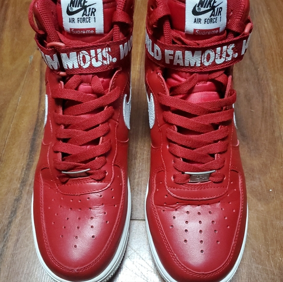 NIKE AIR FORCE 1 HIGH SUPREME WORLD FAMOUS SHOES 698696-610 MENS SIZE 9.5 RED - Picture 6 of 10